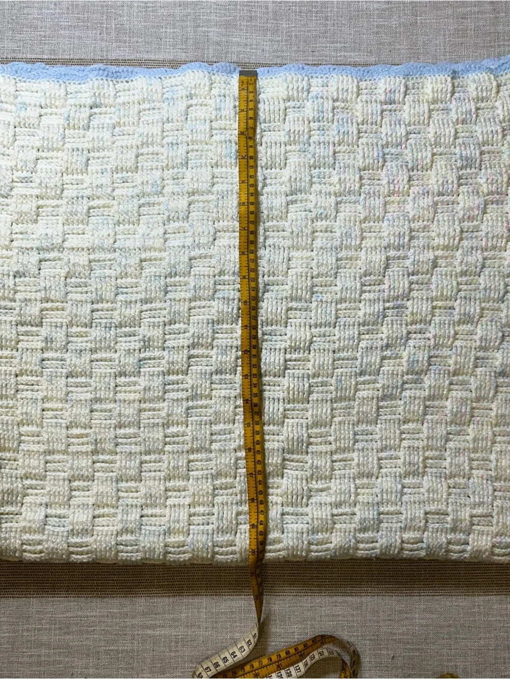 Vintage 1996 Hand Crocheted Baby Blanket Heirloom Pastel Basketweave Afghan prop